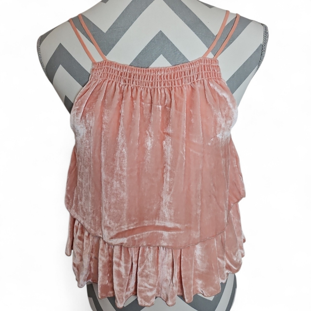 APIECE APART New York | Silk Blend Velvet Ruffle Blush Pink Tier Tank 2 - Picture 6 of 10